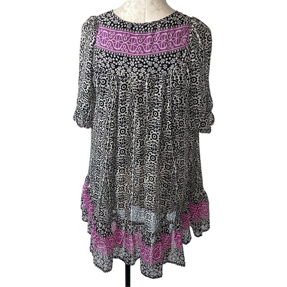 Sante' Classics Vintage Tunic Mini Dress One Size Black Nouveau Boho Tassel Tie - Picture 3 of 12